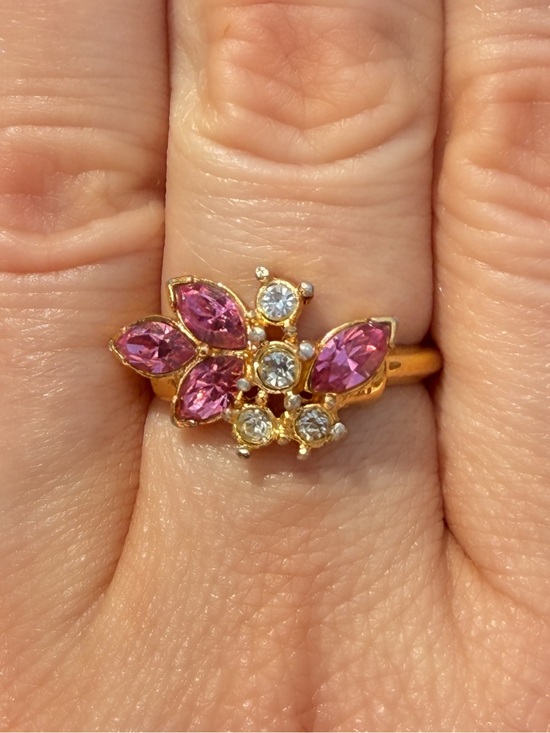 Avon Jewelry - Vintage Signed Avon Pink Champagne Rhinestone Cluster Ring Gold Tone Size 5.75